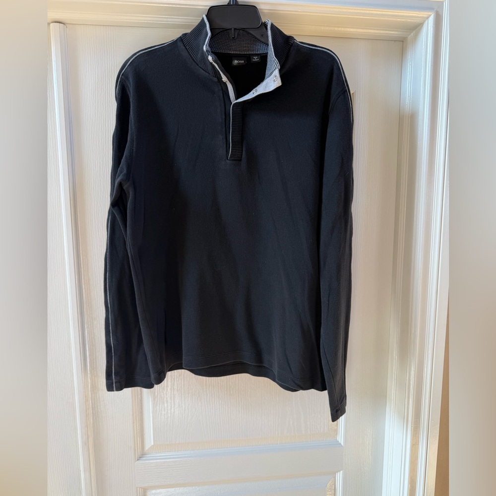 HUGO BOSS Men’s Quarter Button Up Sweater Pullover Black Size XL